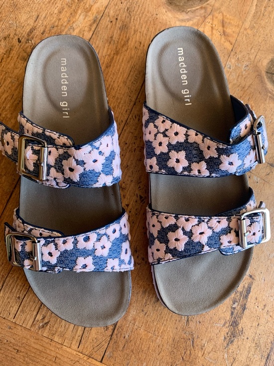 Madden Girl Pink Floral Double-Buckle Slide Sandals - Picture 13 of 16